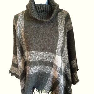 Olive and Ivory Plaid Poncho